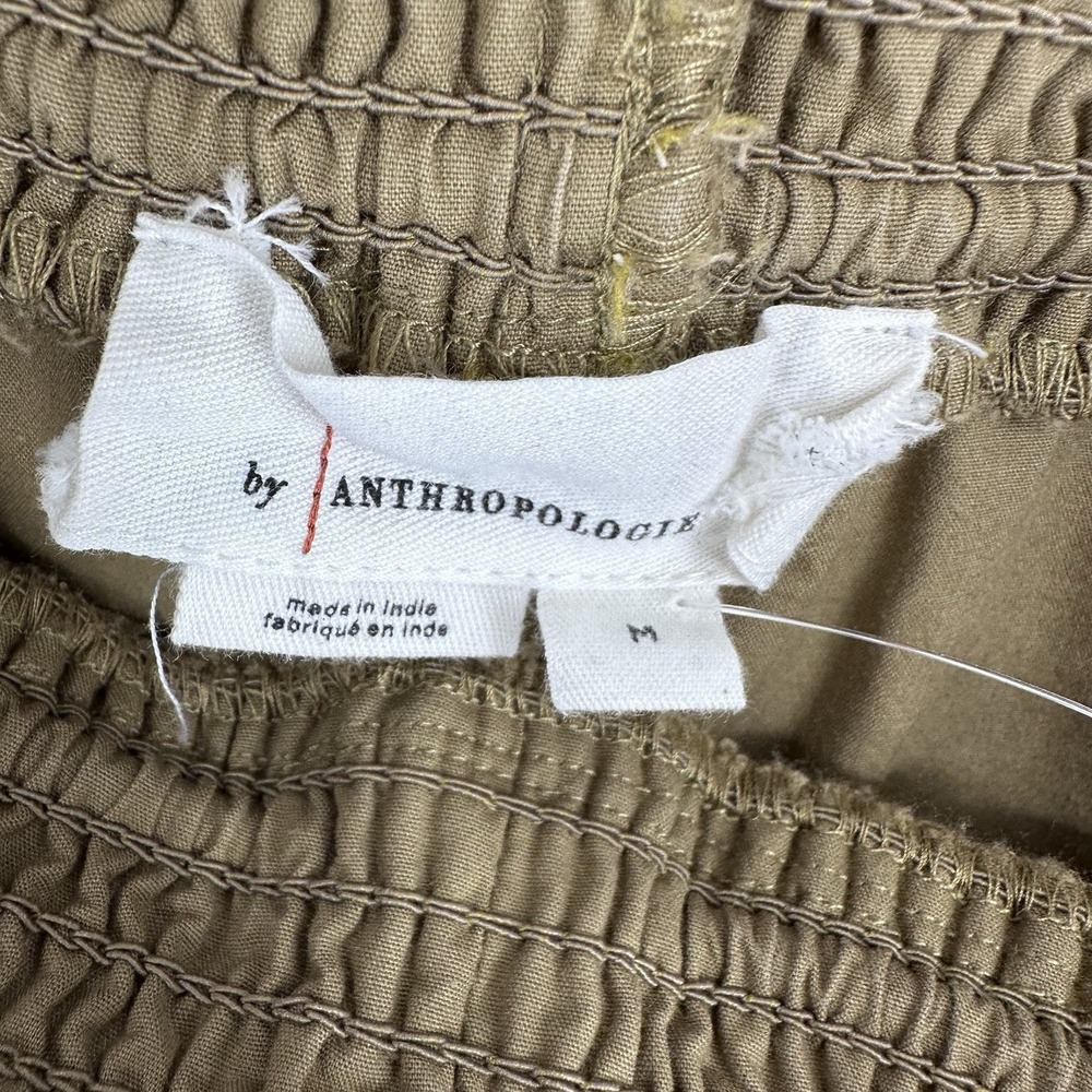 Anthropologie Scallop-Hem Shorts Size Medium Green Elastic Waist Pull On Cotton - Picture 5 of 10